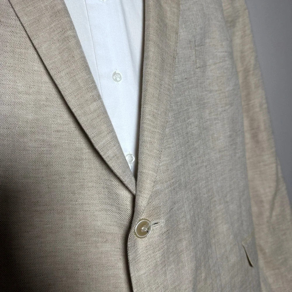 Jos A Bank 1905 Sport Coat Mens 54R Tan Herringbone Linen Cotton Tailored Fit